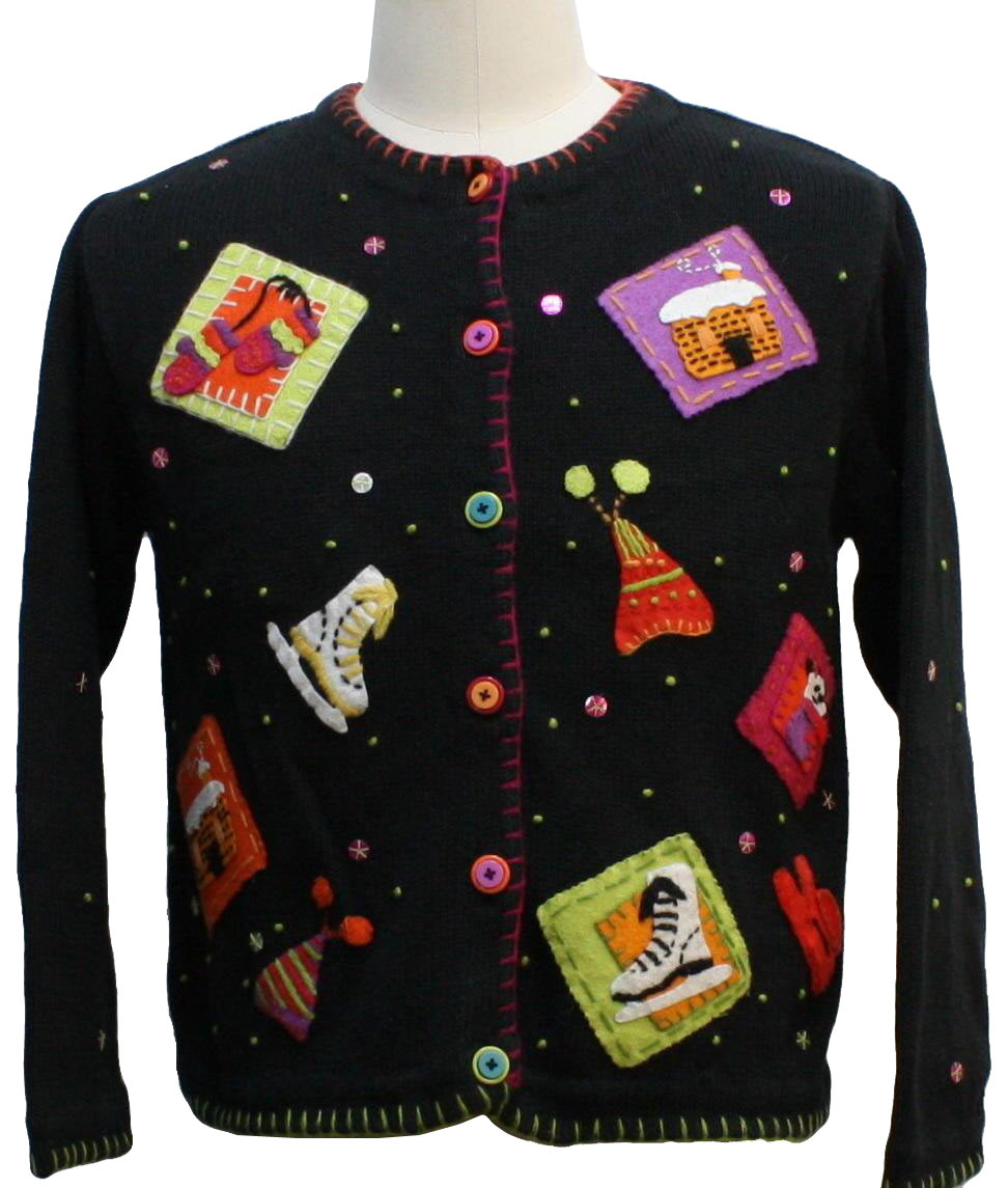 Womens Ugly Christmas Sweater: -Susan Bristol- Womens Black background ...
