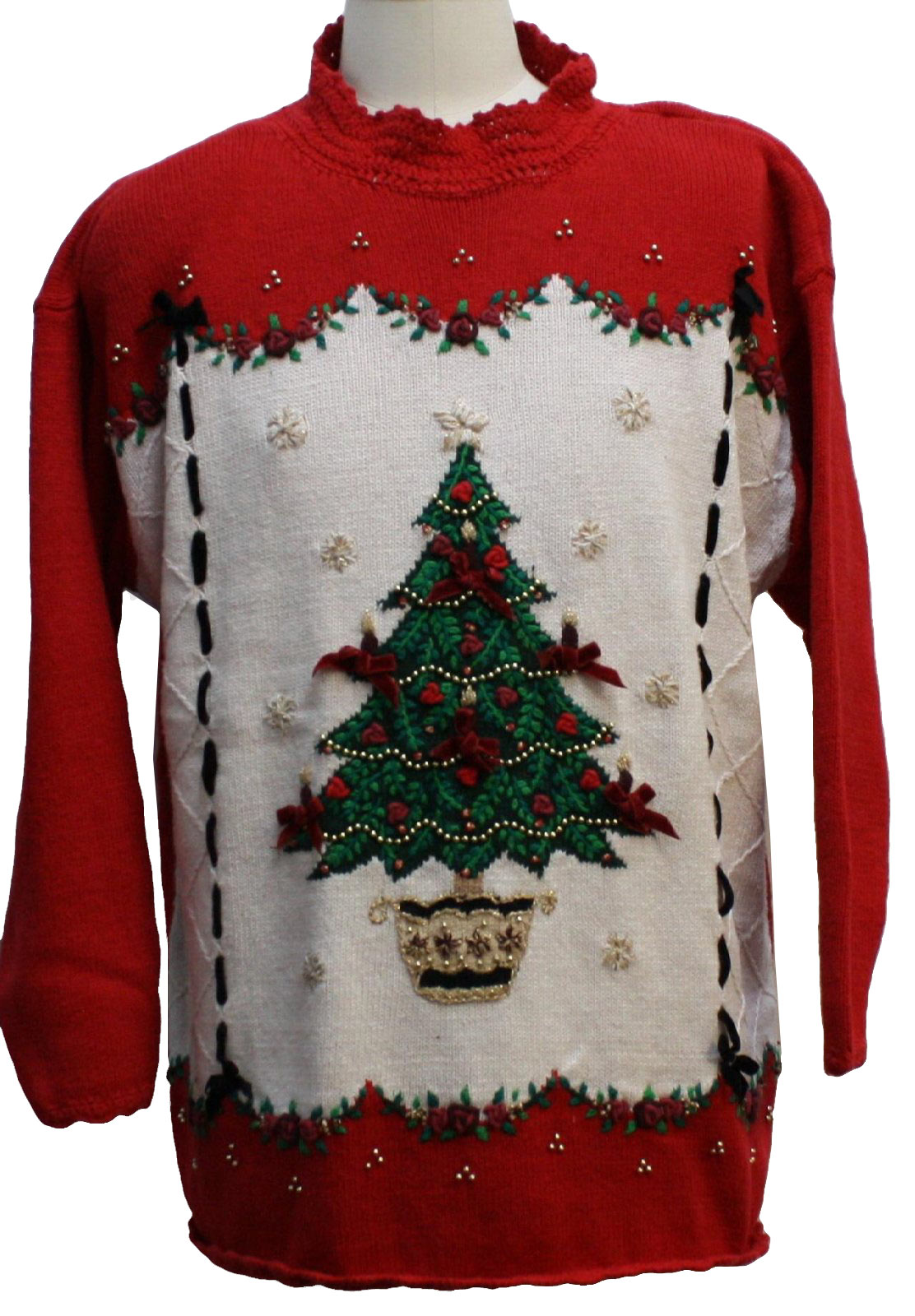 Ugly Christmas Sweater: -Beldoch Popper- Unisex red background ramie ...