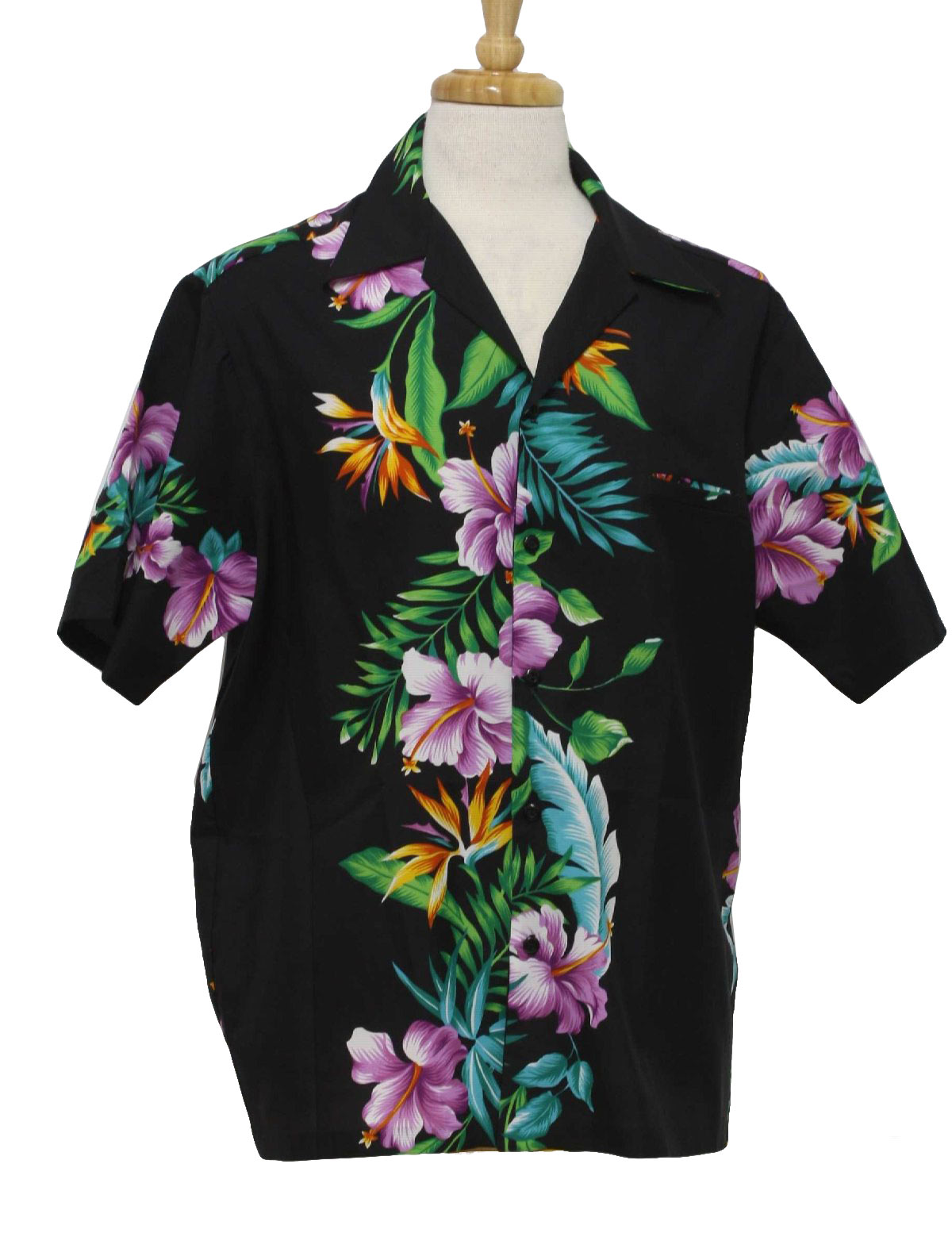 orange and black hawaiian shirt