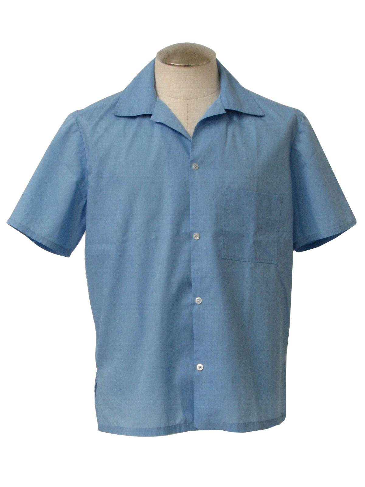 Sixties Vintage Shirt: 60s -No Label- Mens pale blue polyester cotton ...