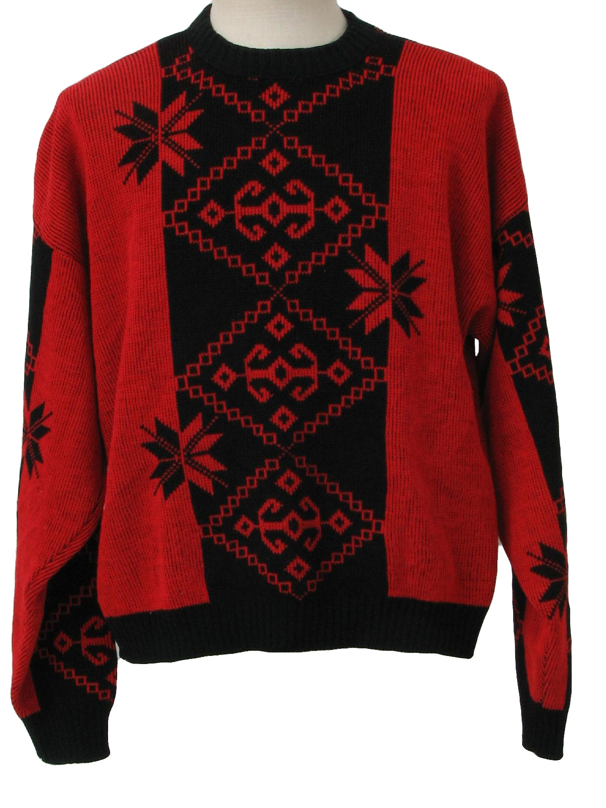 Le Tigre 1980s Vintage Sweater: 80s -Le Tigre- Mens red and black, long ...