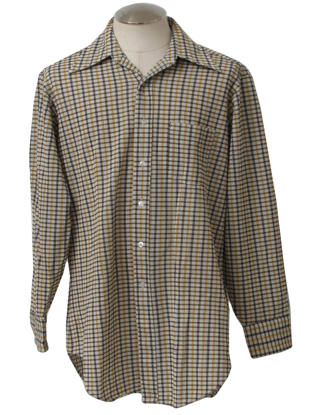 70's Vintage Shirt: 70s -Golden Comfort- Mens white, dark brown and ...