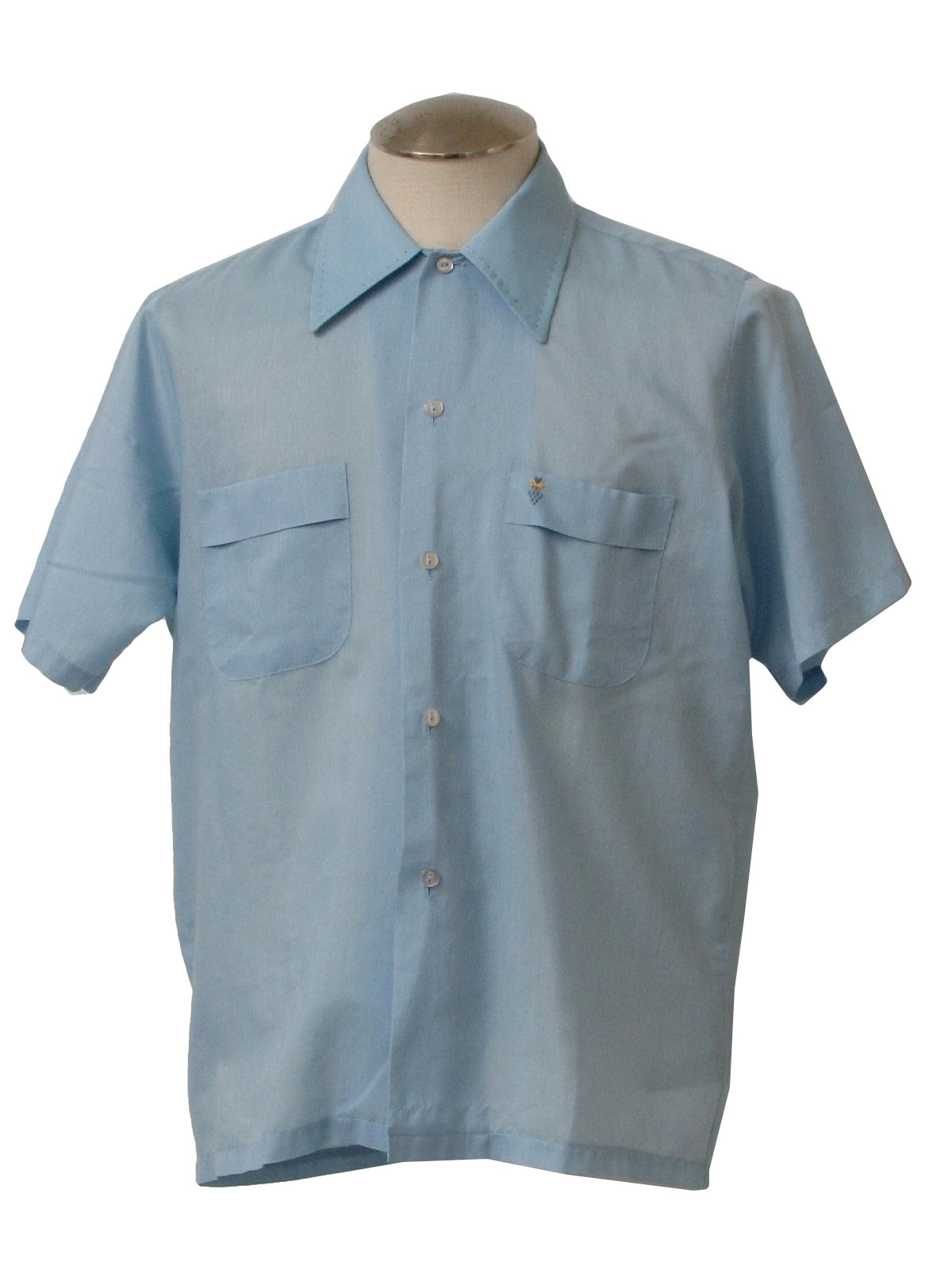 1960s Vintage Shirt: 60s -National- Mens sky blue, blended polyester ...