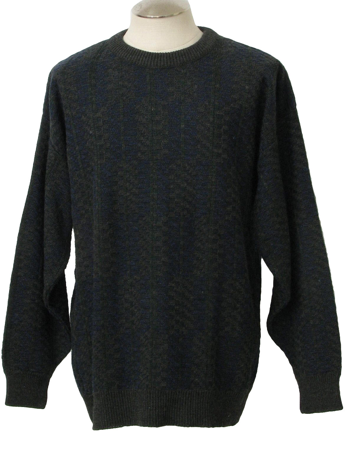 1990's Retro Sweater: 90s -Van Heusen- Mens navy blue, dark grey and ...