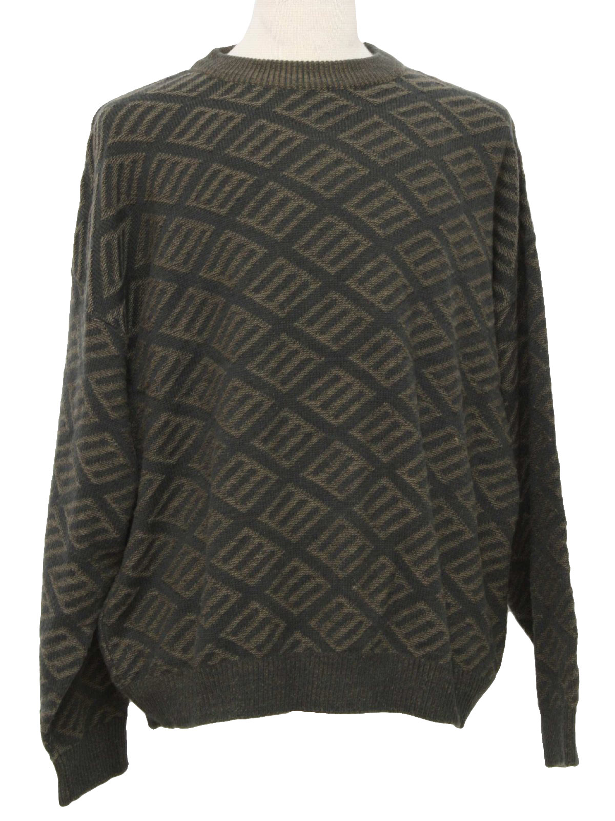 90's Vintage Sweater: 90s -David Taylor- mens grey and tan geometric ...
