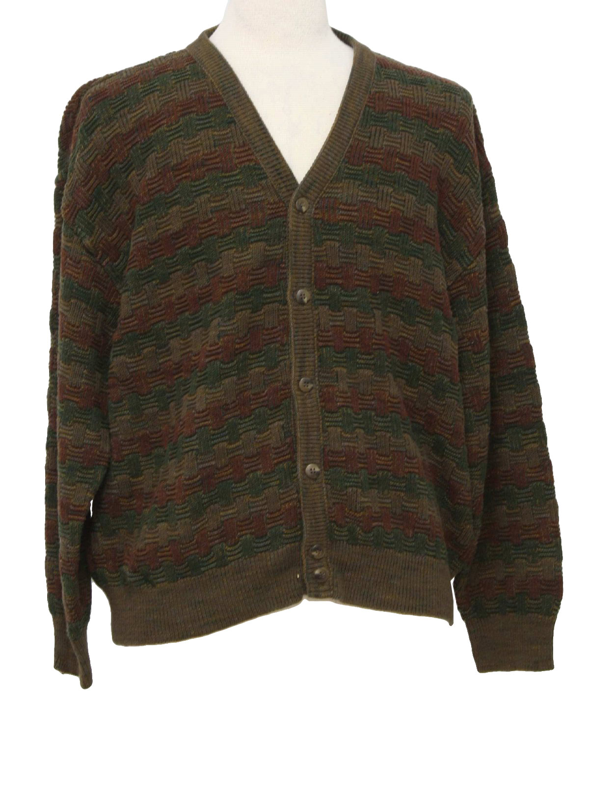 Nineties Orvis Caridgan Sweater: 90s -Orvis- Mens khaki, dark brick red ...
