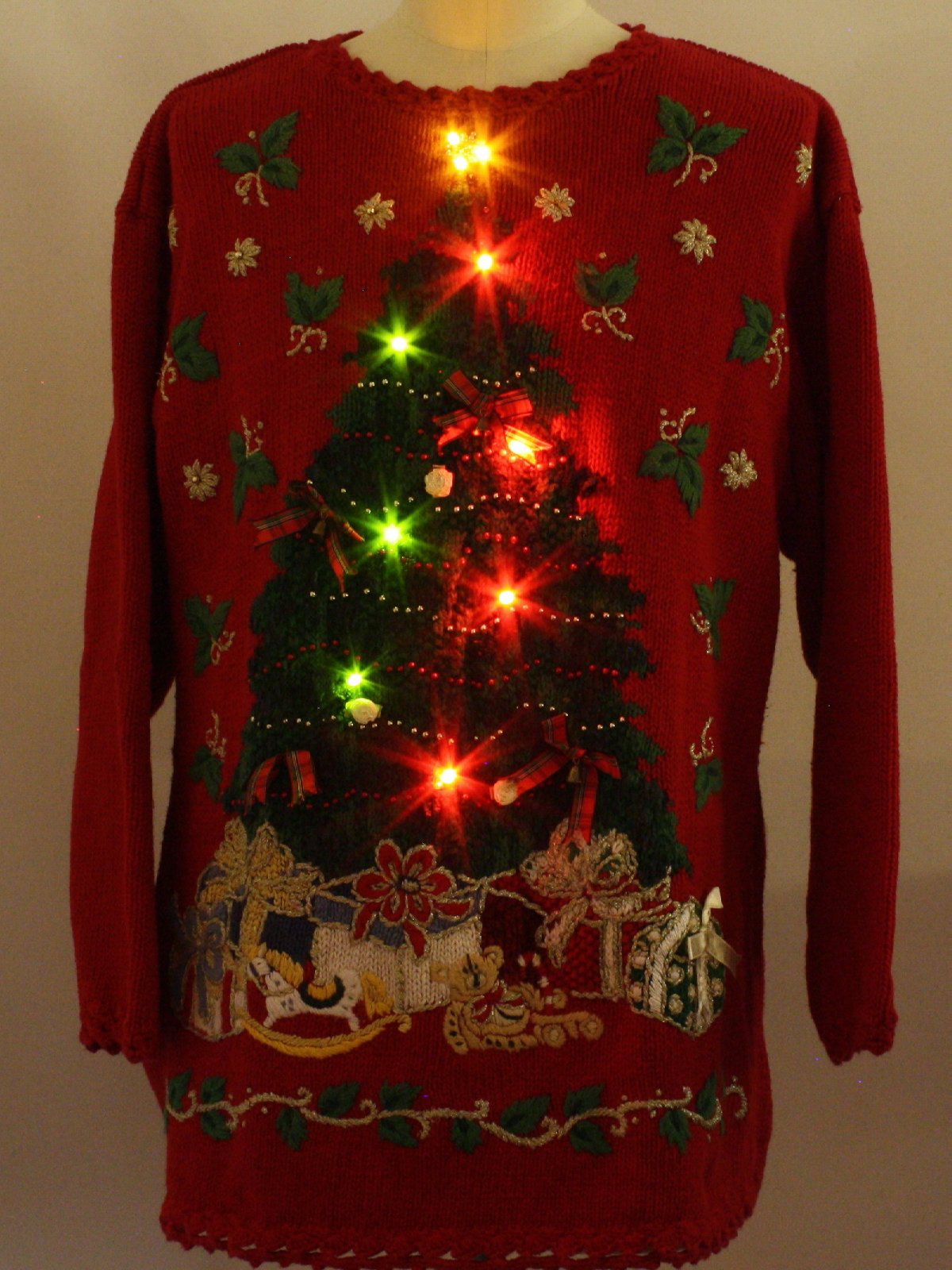 Lightup Ugly Christmas Sweater: -Tiara International- Unisex red ...