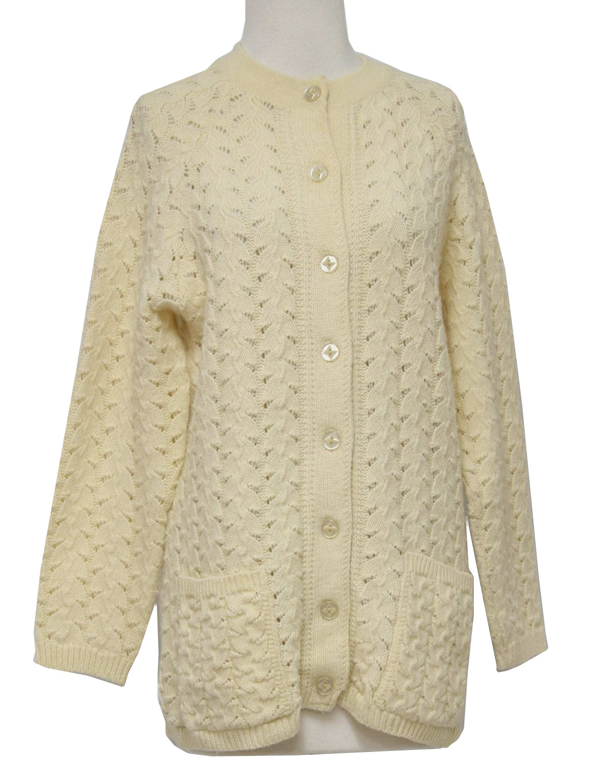 Azure 70's Vintage Caridgan Sweater: 70s -Azure- Womens off white ...