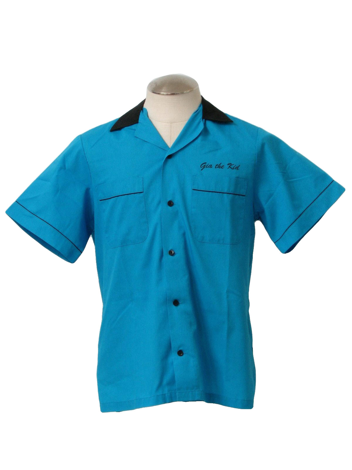 90s Bowling Shirt (Hilton): 90s -Hilton- Mens electric blue and black ...