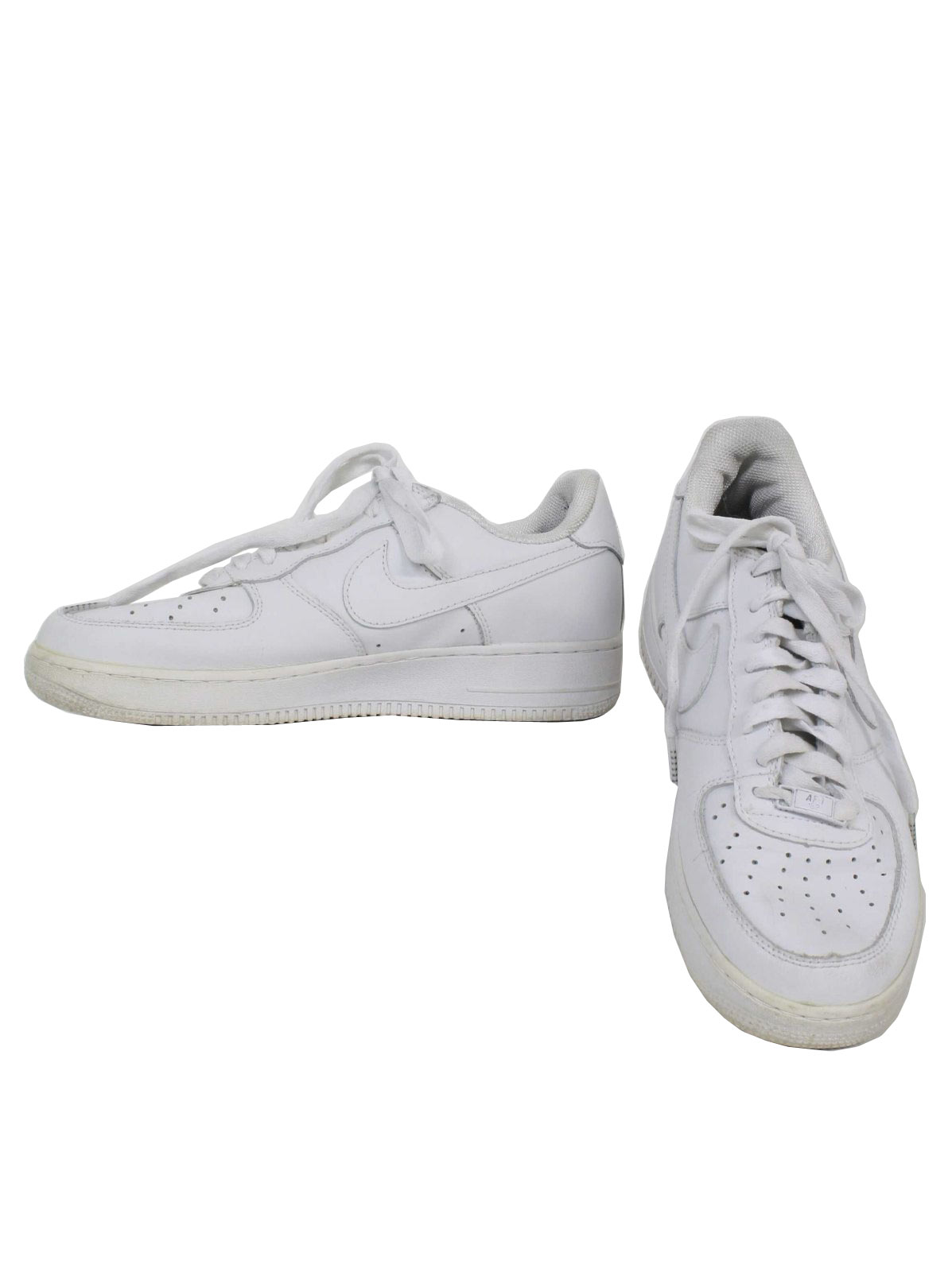 compañero Suavemente calina Retro 1990's Shoes (Nike Air Force 1) : 90s -Nike Air Force 1- Mens white  on white flat bottom classic old school style tennis shoes with mesh dot  upper bridge -AF 1