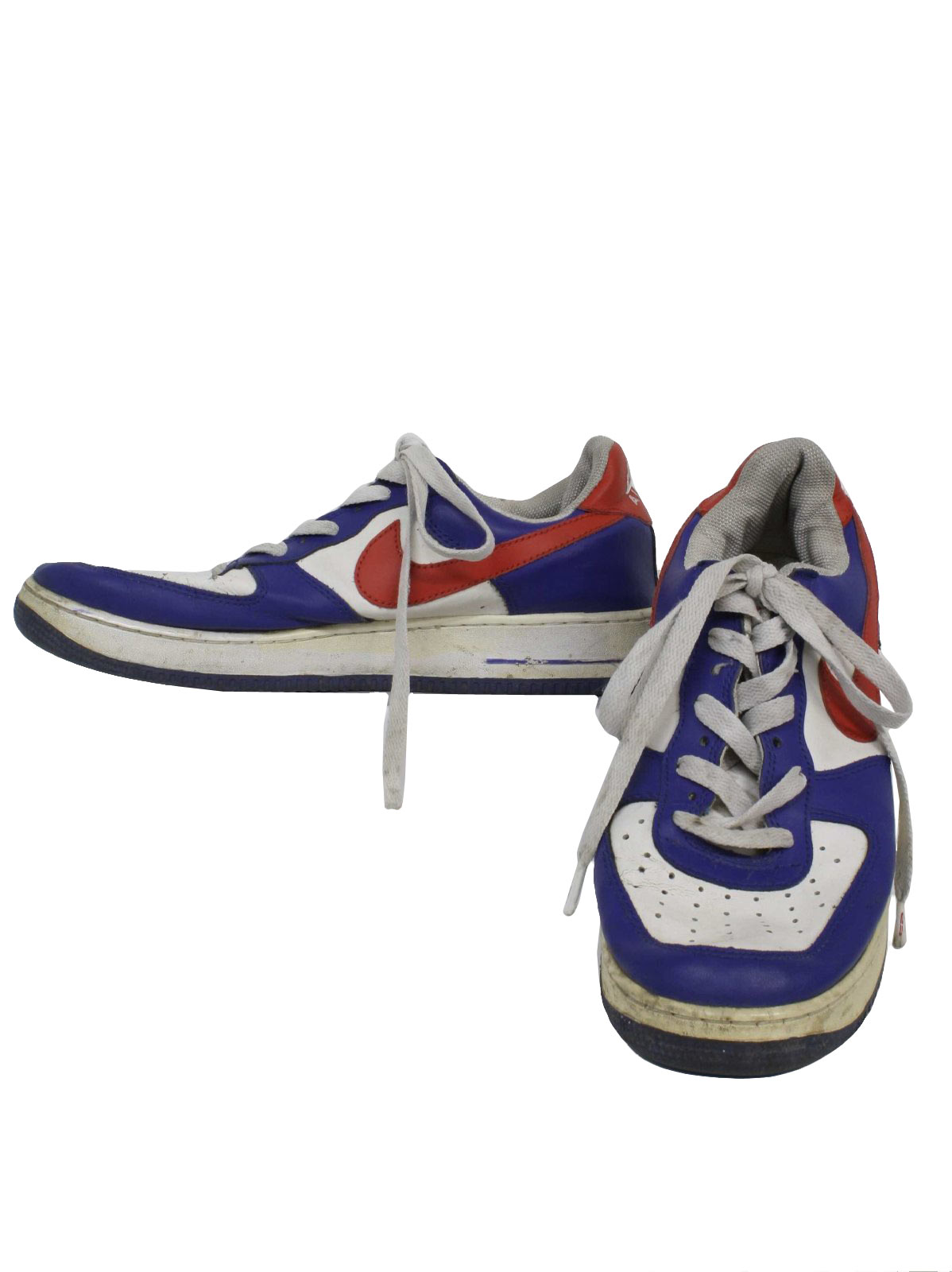 barrer viuda global Nike Air Force 1 Nineties Vintage Shoes: 90s -Nike Air Force 1- Mens blue,  white and red flat bottom classic old school style tennis shoes with mesh  dot upper bridge -AF 1