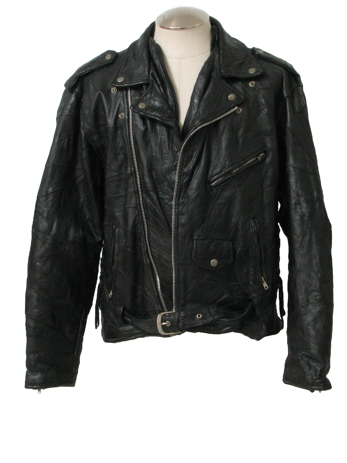 1980's Leather Jacket (Navarre): 80s -Navarre- Mens black, longsleeve ...