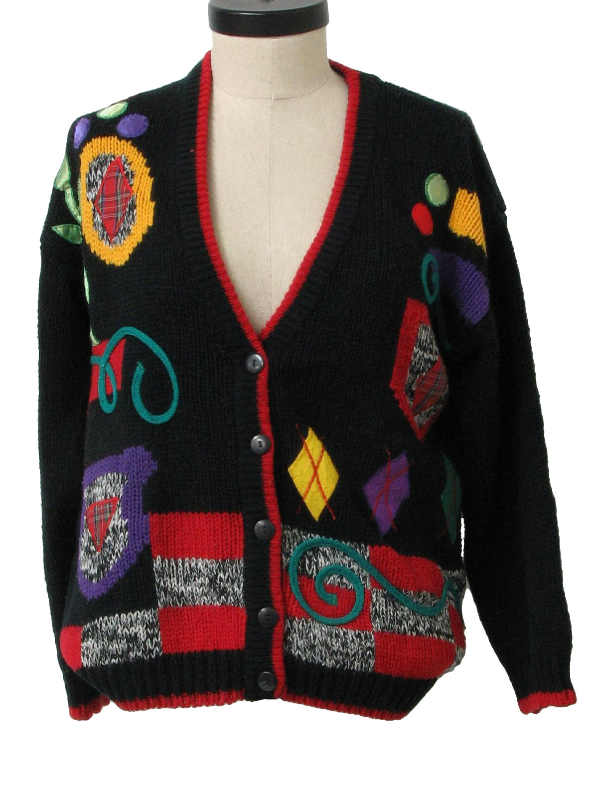 Vintage C.S.L. Eighties Sweater: 80s -C.S.L.- Womens black with red ...