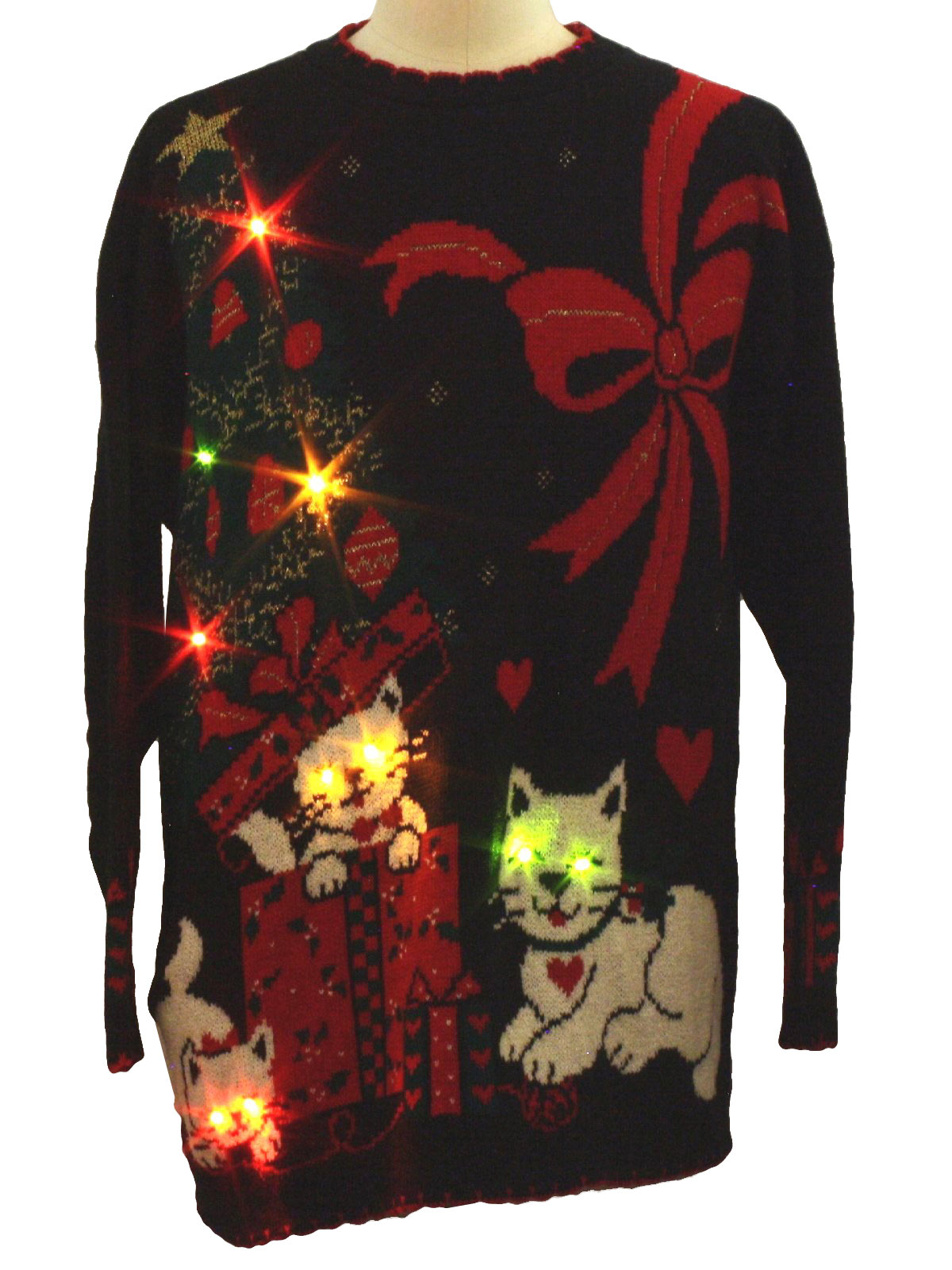 Eighties Cat Tastic Ugly Lightup Christmas Sweater 80s authentic