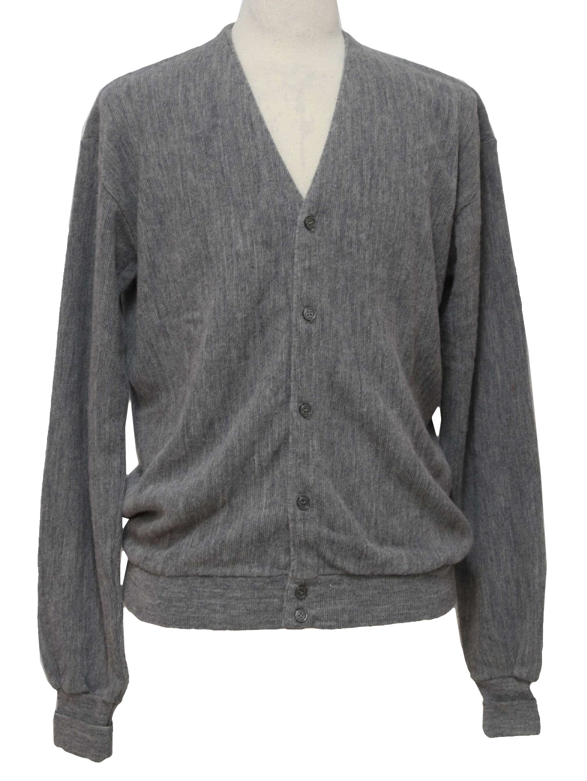 Vintage 70s Caridgan Sweater: 70s -Par Four- Mens heather grey acrylic ...