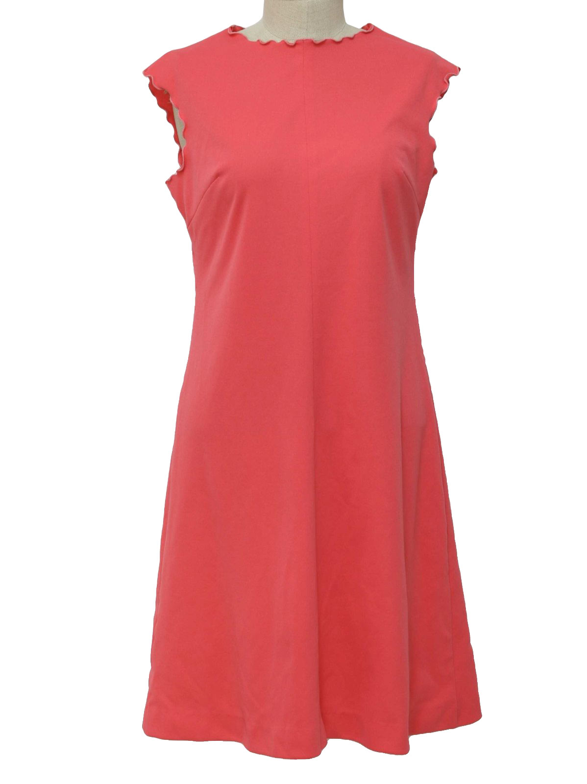 1970's Retro Dress: 70s -Berkshire- Womens coral sleeveless mid length ...