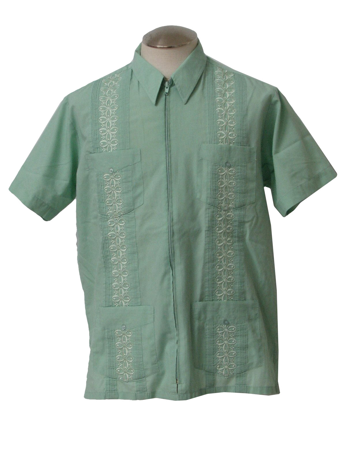 Vintage 80s Guayabera Shirt: 80s -Haband guayabera- Mens light teal ...