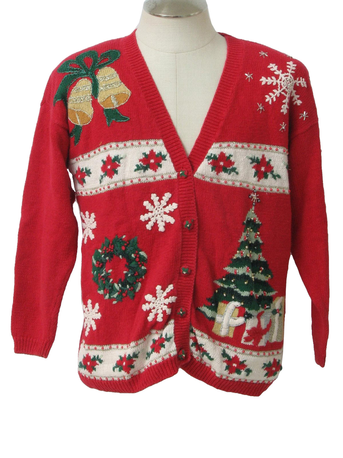 Ugly Christmas Cardigan Sweater: -Carly St. Claire- Unisex red, white ...
