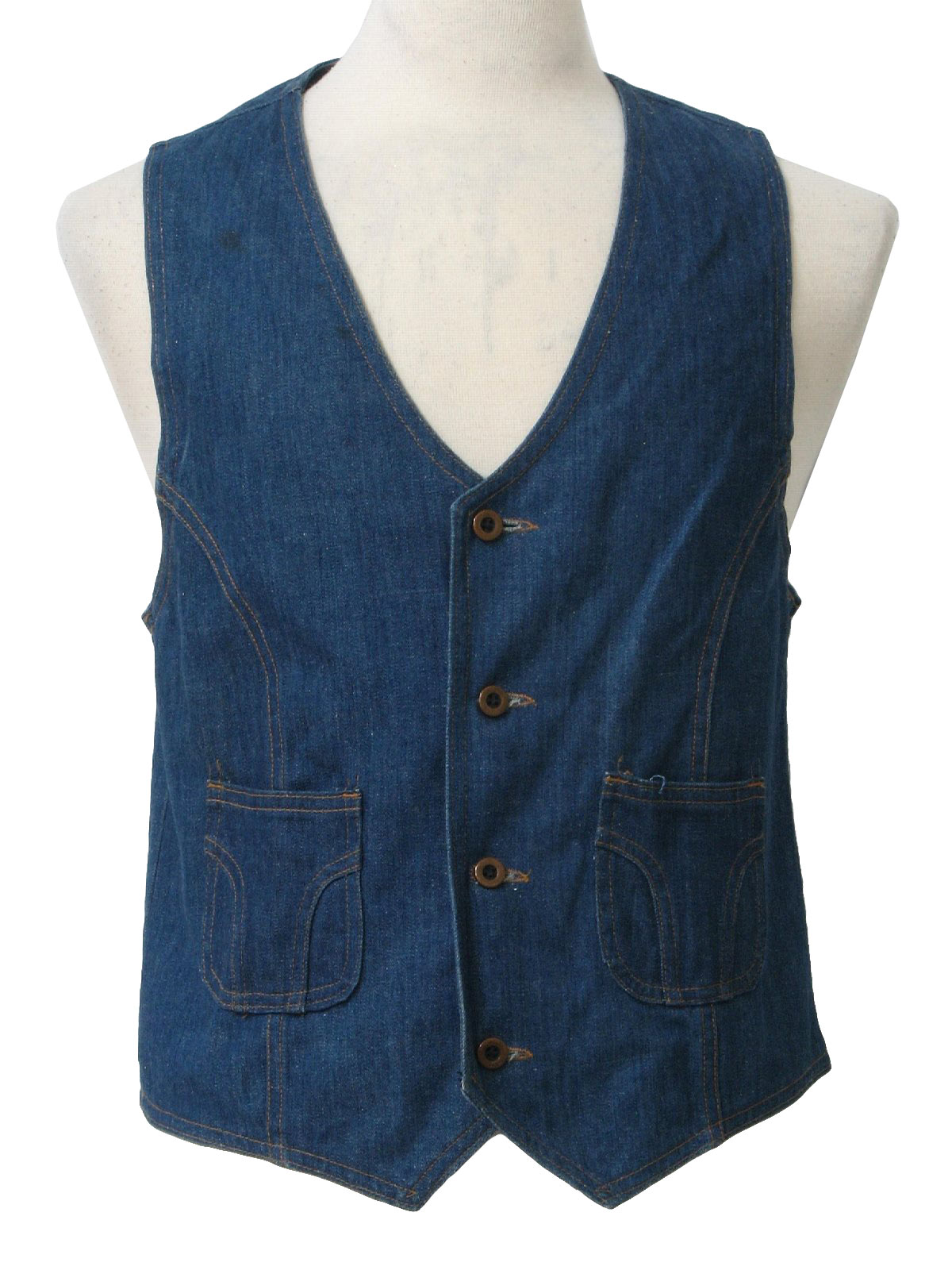 Size Medium 1970s Vintage Vest: 70s -Size Medium- Mens blue cotton ...