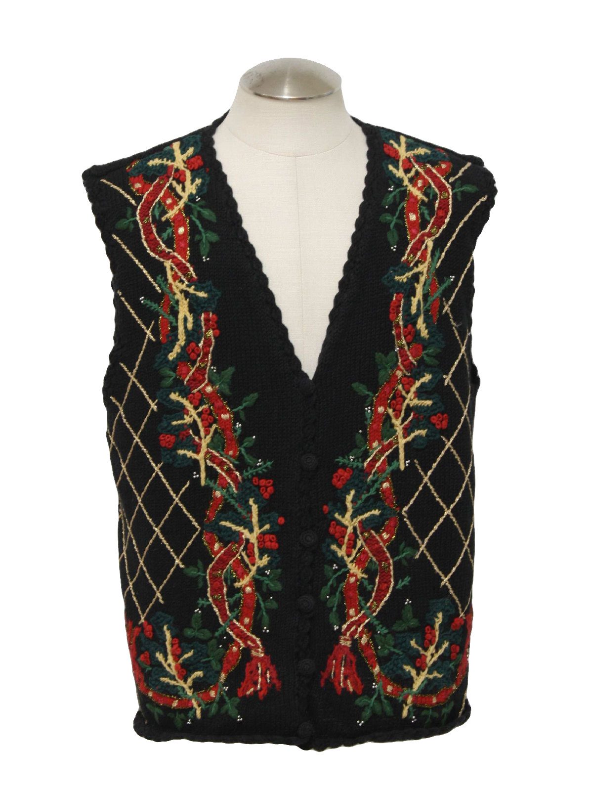 Ugly Christmas Sweater Vest: -Tiara- Unisex Black background cotton ...