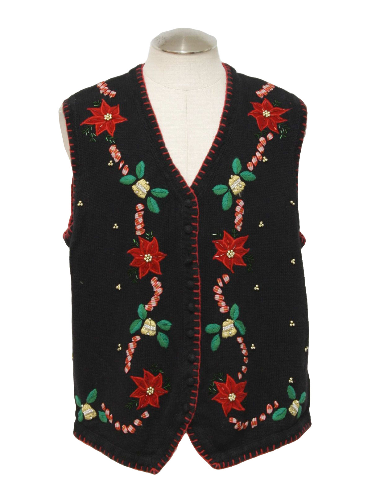Ugly Christmas Sweater Vest: -VJ Woman- Unisex black background ramie ...