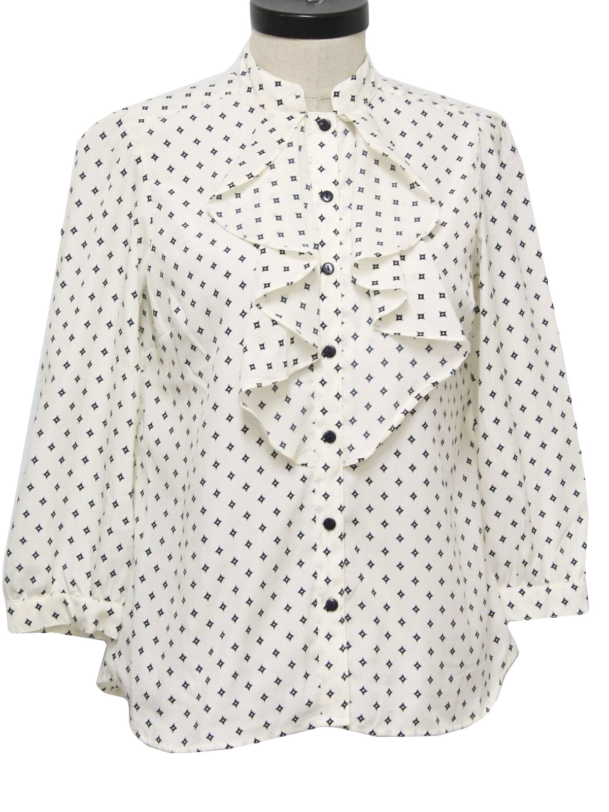 90s Shirt (George): 90s -George- Womens cream and black silky polyester ...