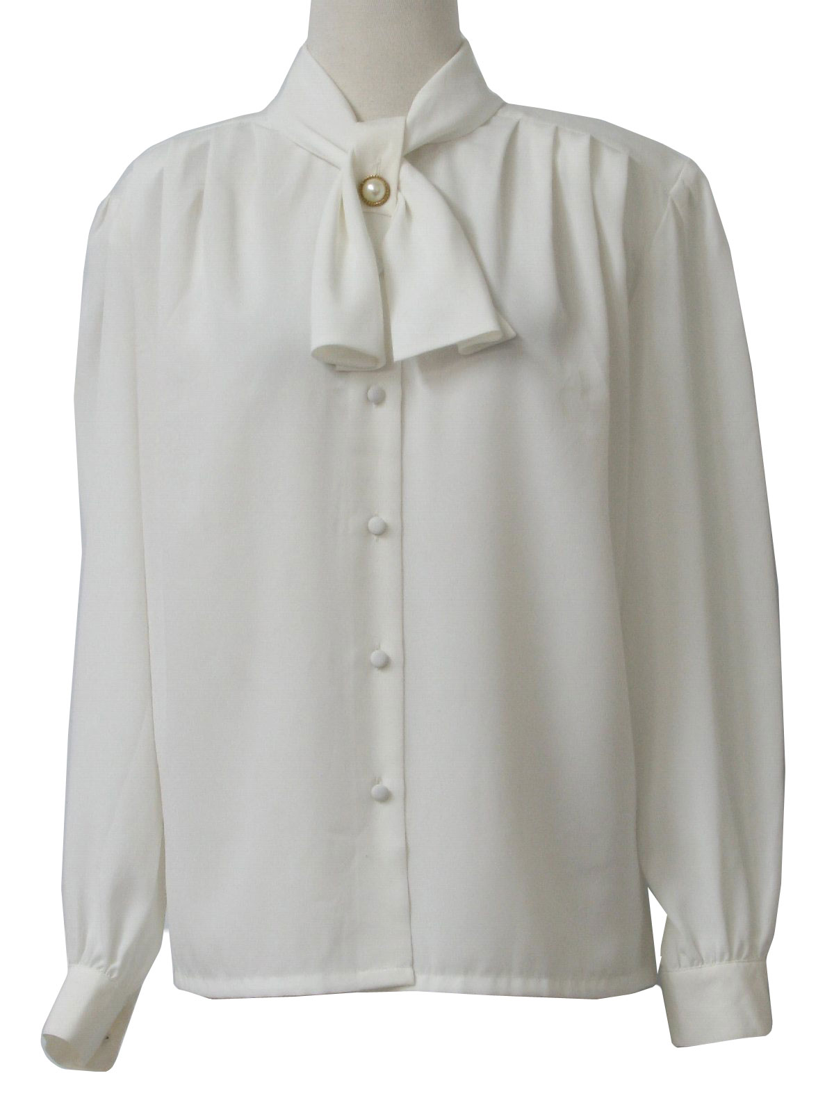 1980s Koret Shirt: 80s -Koret- Womens white slinky polyester longsleeve ...