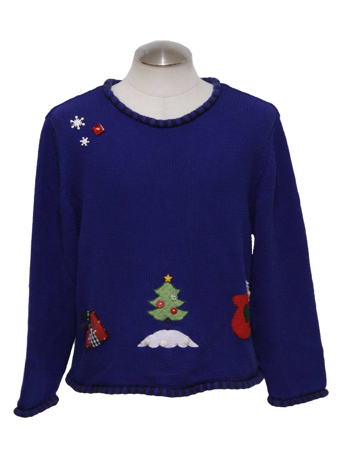 Ugly Christmas Sweater: -Petal bay- Unisex blue background cotton weave ...