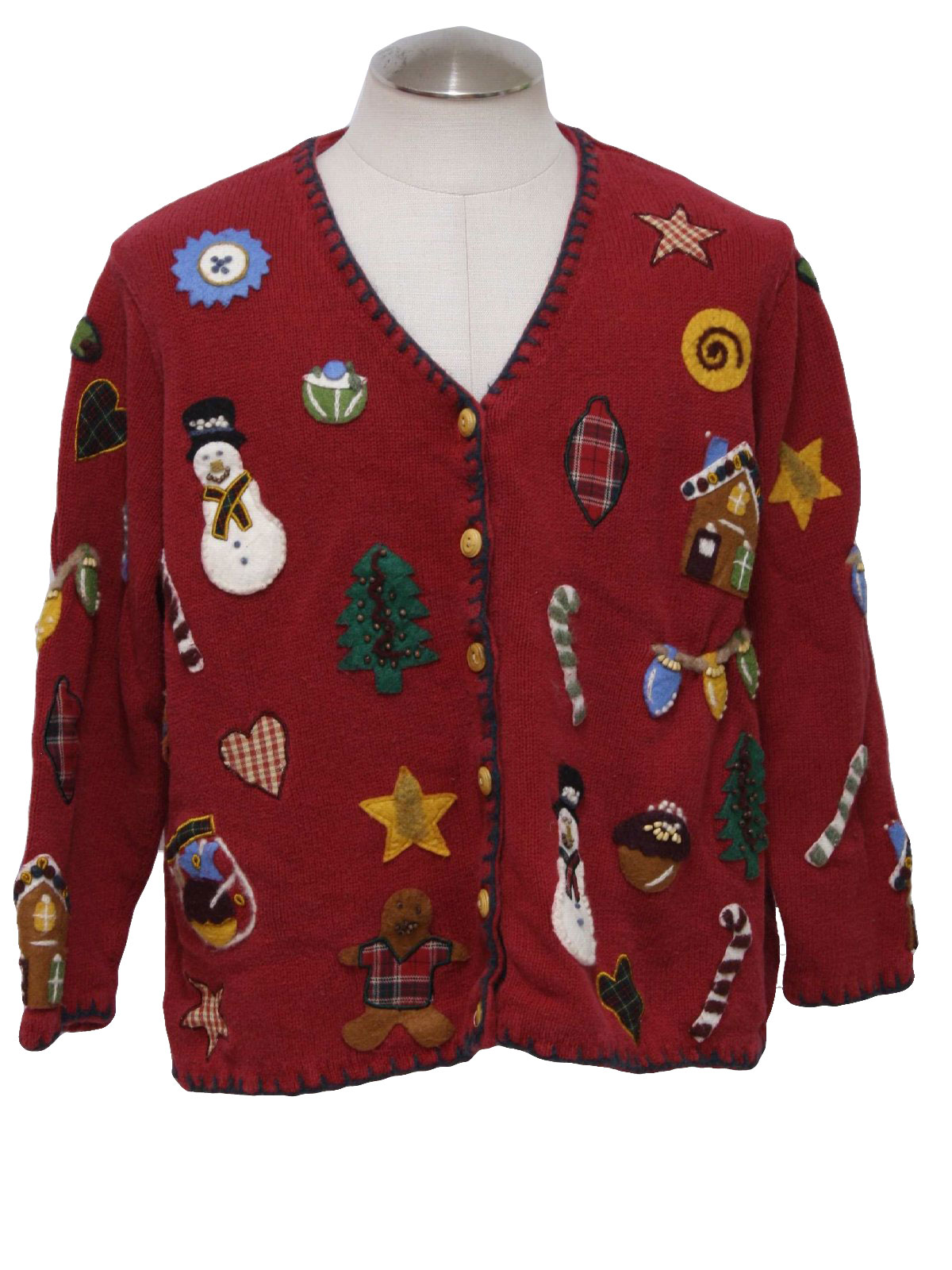 Ugly Christmas Cardigan Sweater: -No Label- Unisex red background with ...