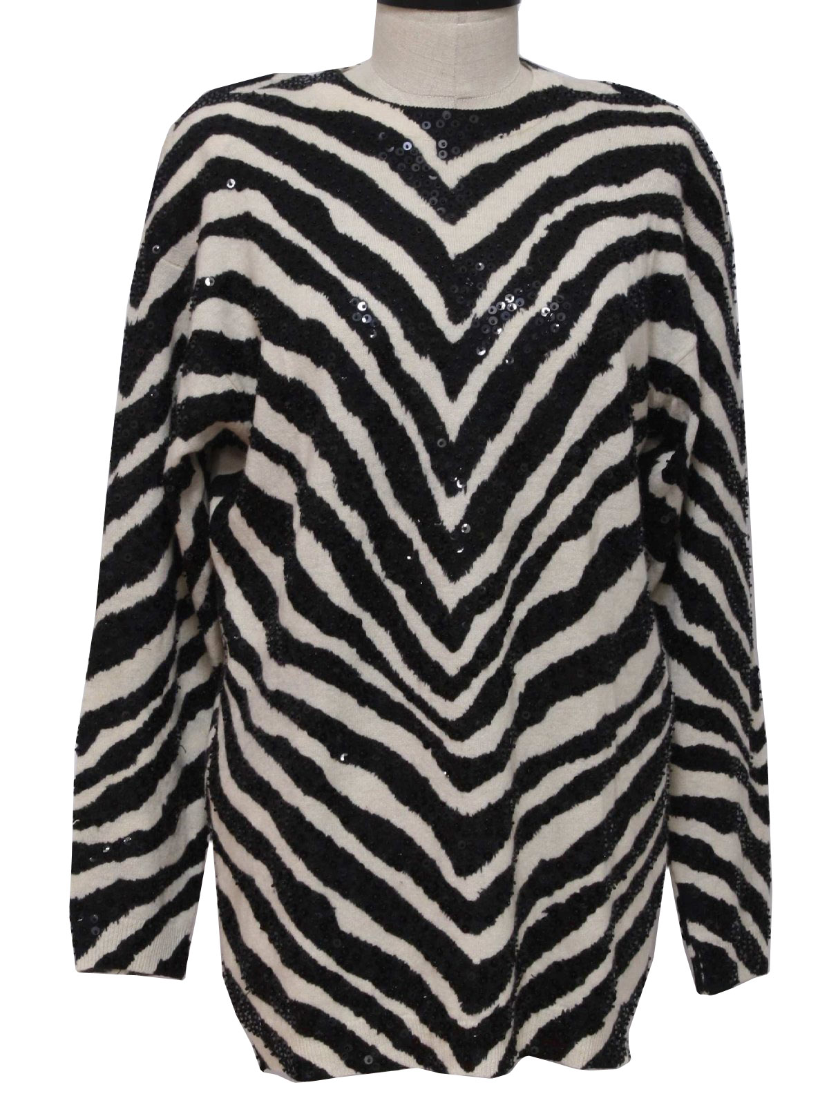 90's Vintage Sweater: 90s -Outlander- Womens black and white zebra ...