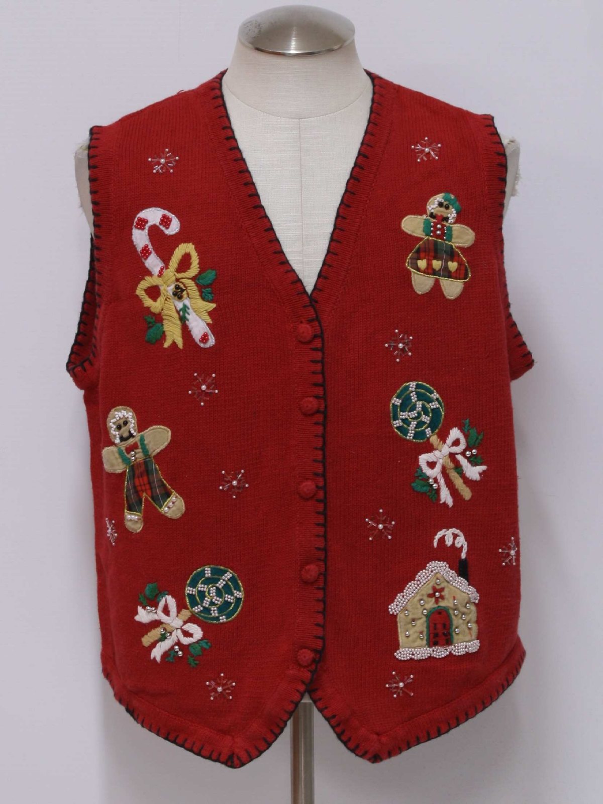 Ugly Christmas Sweater Vest: -BP Designs- Unisex red background cotton ...