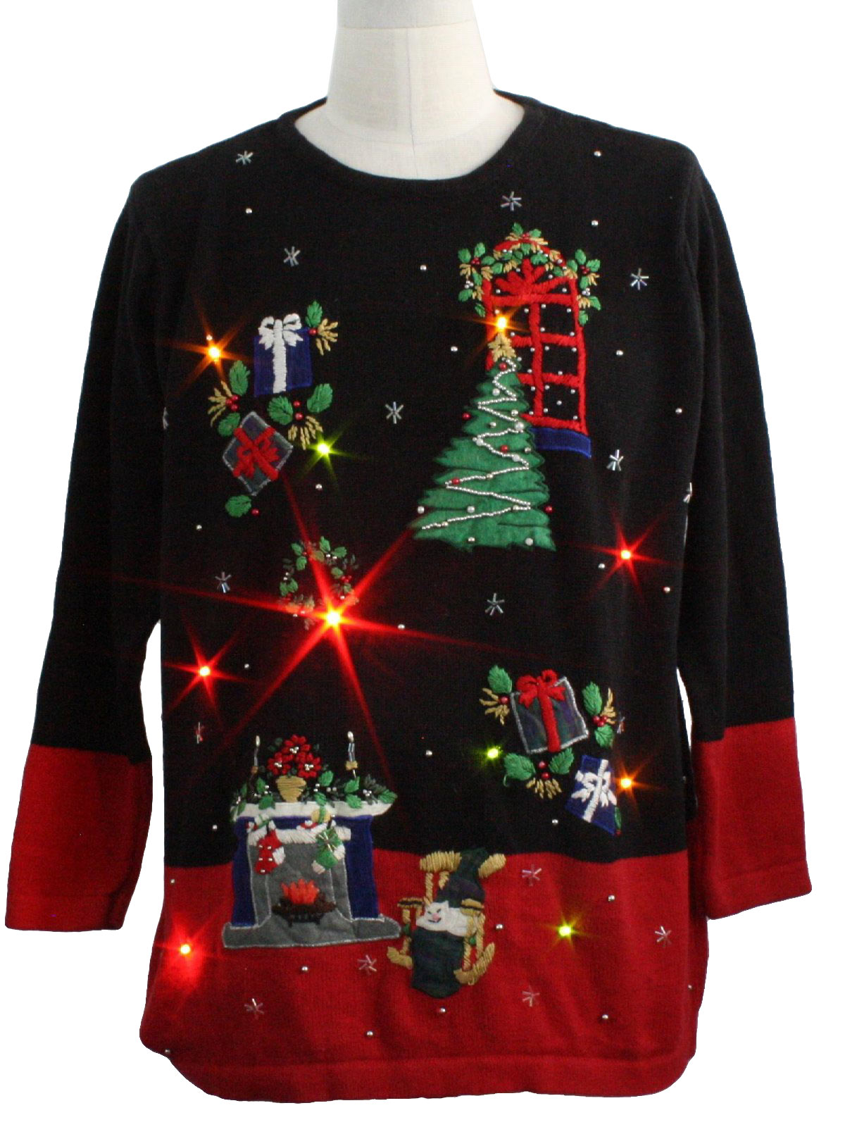 Lightup Ugly Christmas Sweater: -BP Design- Unisex black and red ...