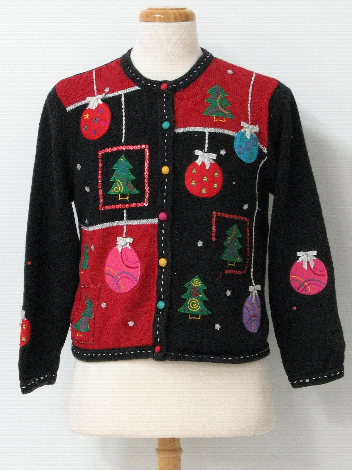 Womens Ugly Christmas Sweater: -Karen Scott- Womens black background ...