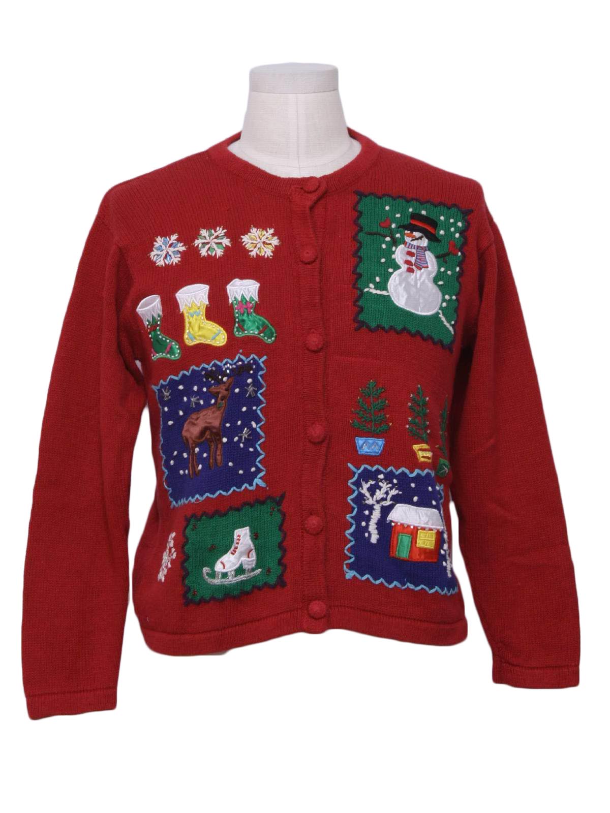 Womens Ugly Christmas Sweater: -In Resource- Womens red, button front ...
