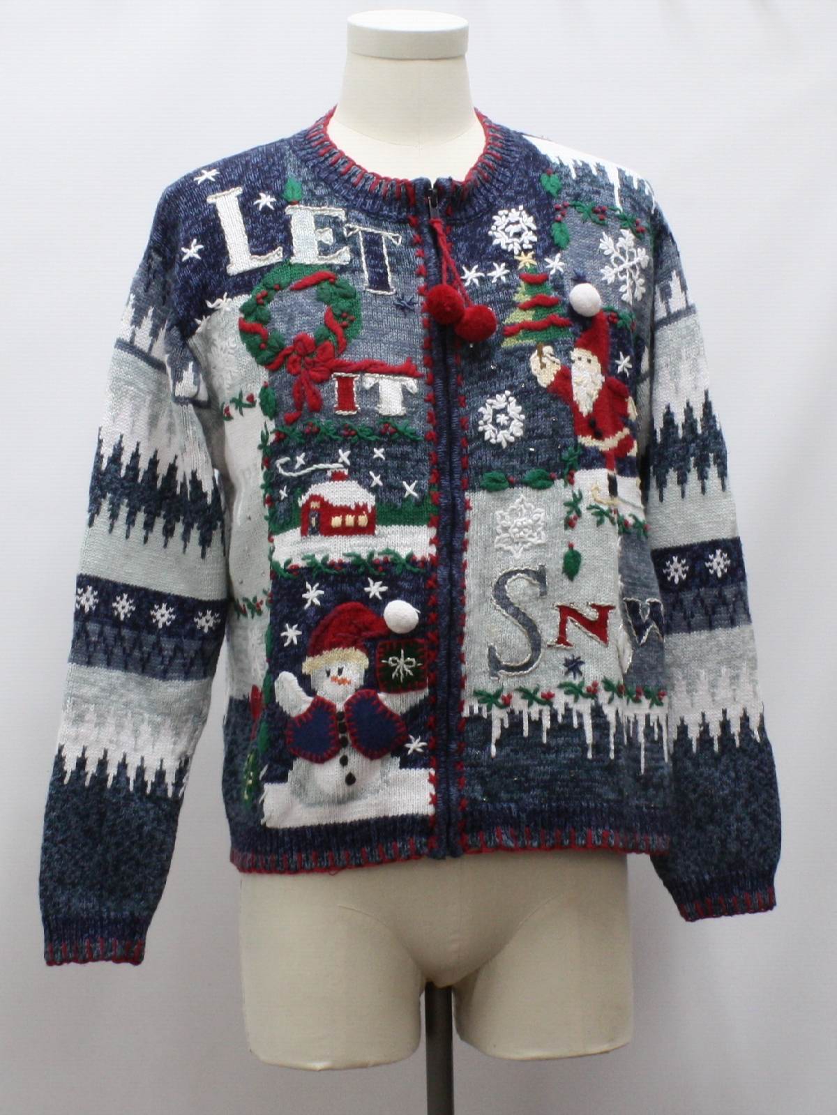 Womens Ugly Christmas Sweater: -Tiara International- Womens blue