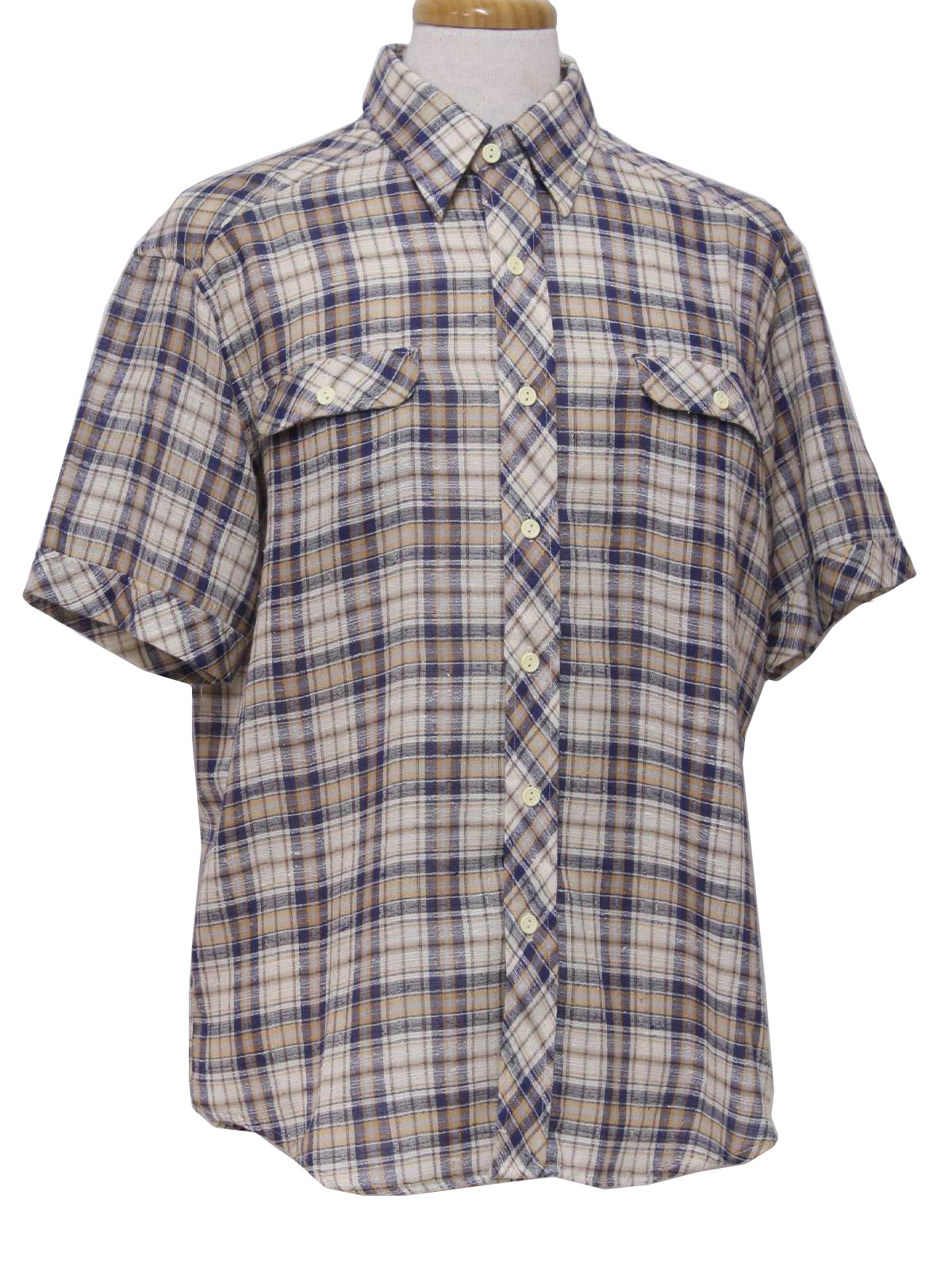 70s Retro Shirt: Late 70s -Alfie- Mens white, navy and light blues ...