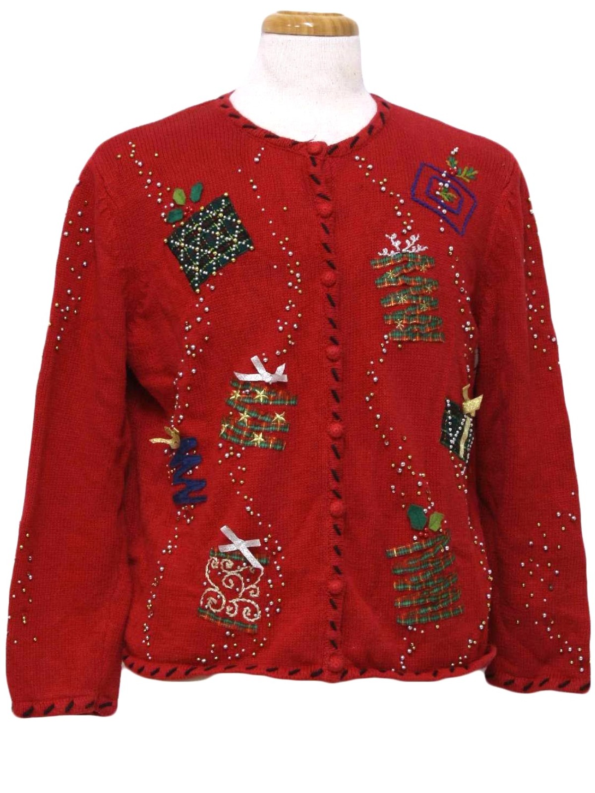 Womens Ugly Christmas Sweater: -Studio- Womens red background ramie ...