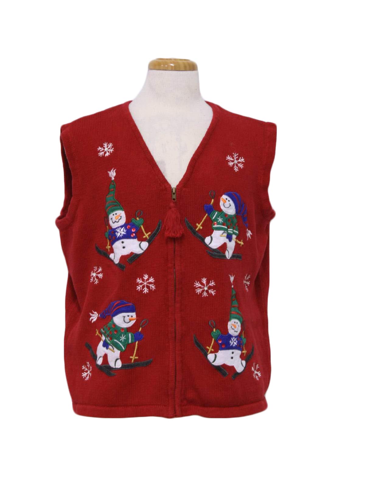Ugly Christmas Sweater Vest: -Bobbie Brooks- Unisex red background ...