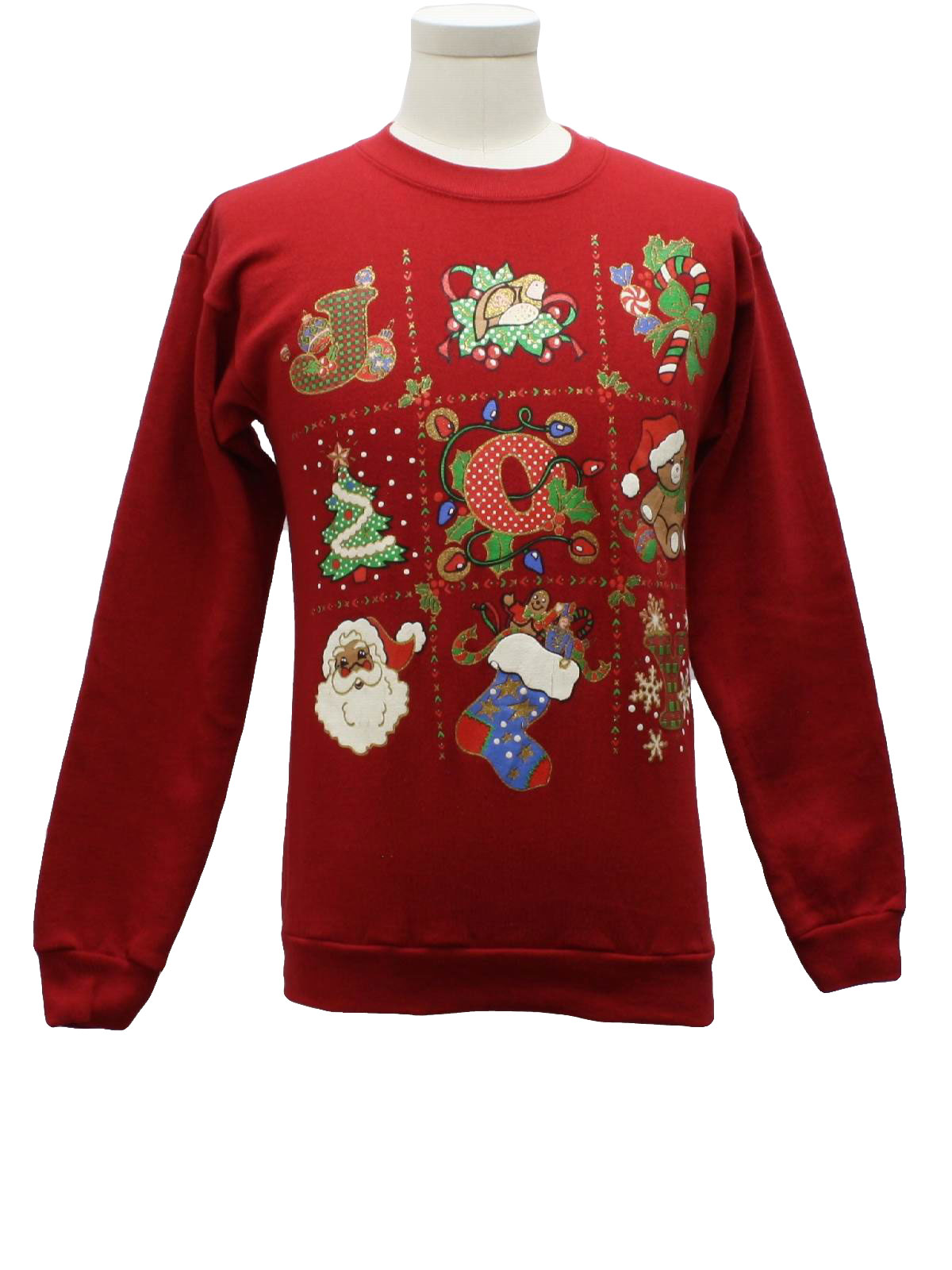 Womens Ugly Christmas Sweatshirt: -MBC- Womens red background cotton ...