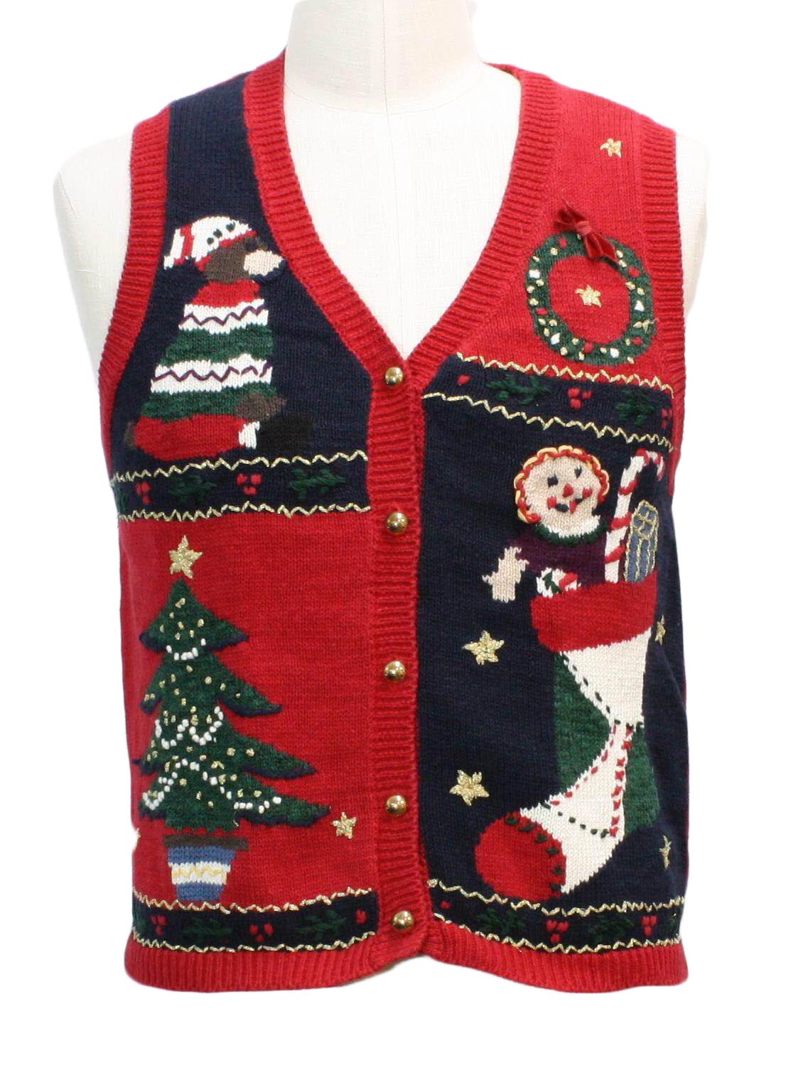 Womens Ugly Christmas Sweater Vest: retro look -Capacity- Womens red ...