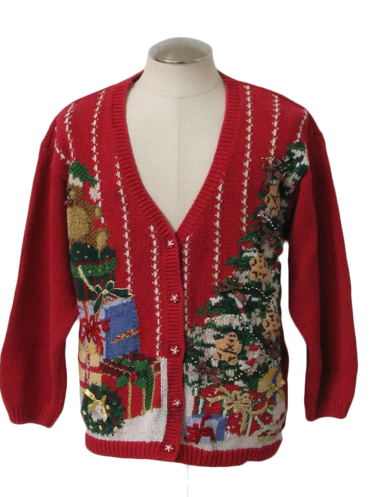 Ugly Christmas Cardigan Sweater: -Tiara- Unisex red background, blended ...