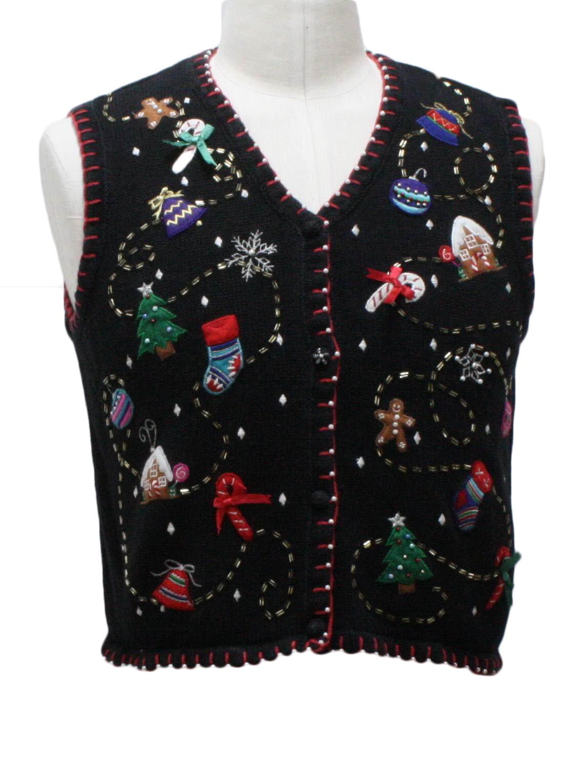 Womens Ugly Christmas Sweater Vest: -Studio- Petite Womens black ...