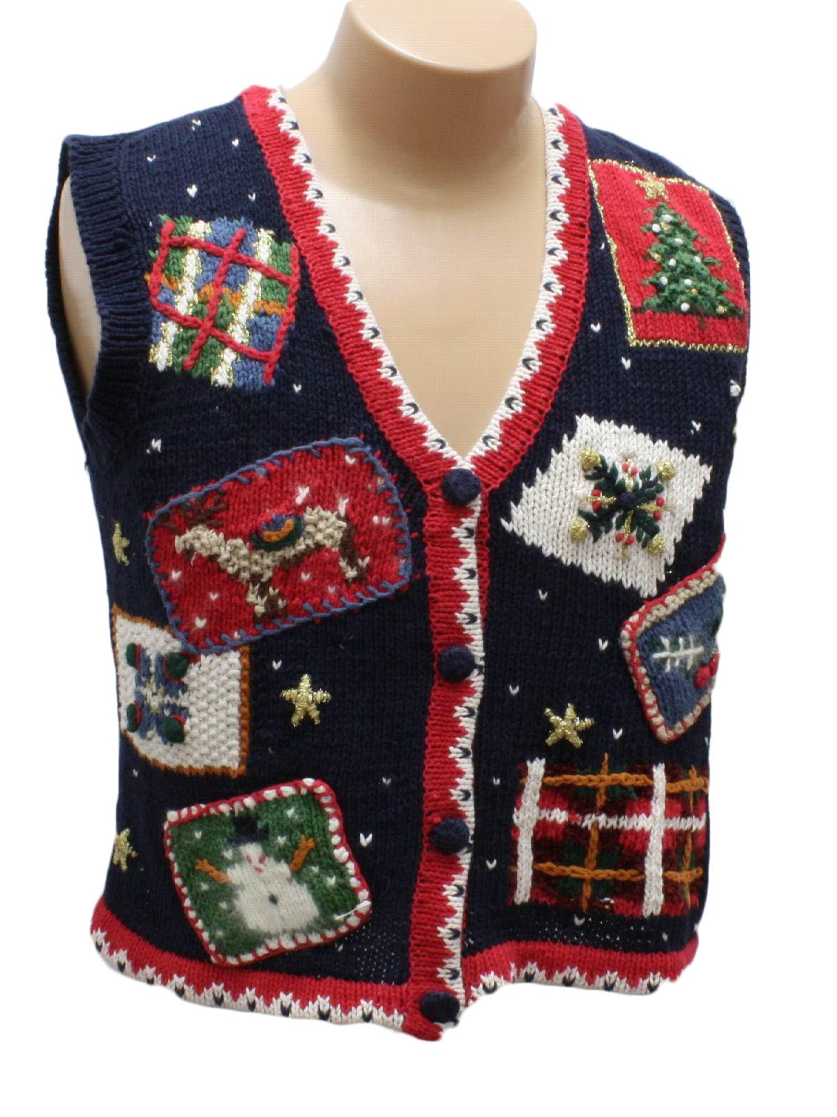 Womens Ugly Christmas Sweater Vest: -Hand Knitted- Womens blue ...