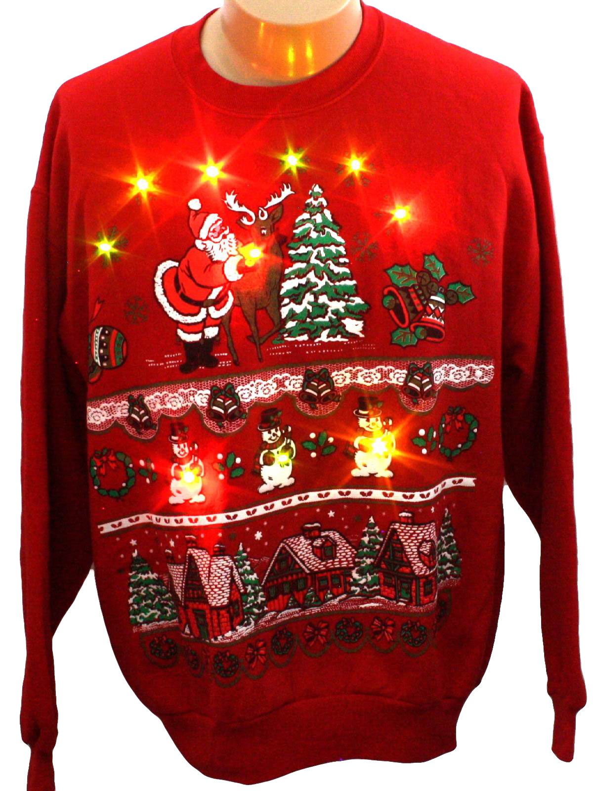 Light up ugly christmas sweatshirt hanes unisex red background