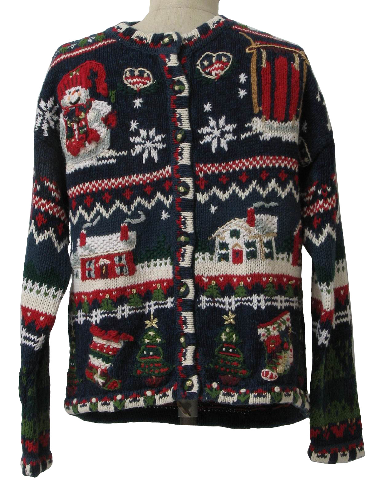 Womens Ugly Christmas Sweater: -Heirloom Collectibles- Womens navy blue ...