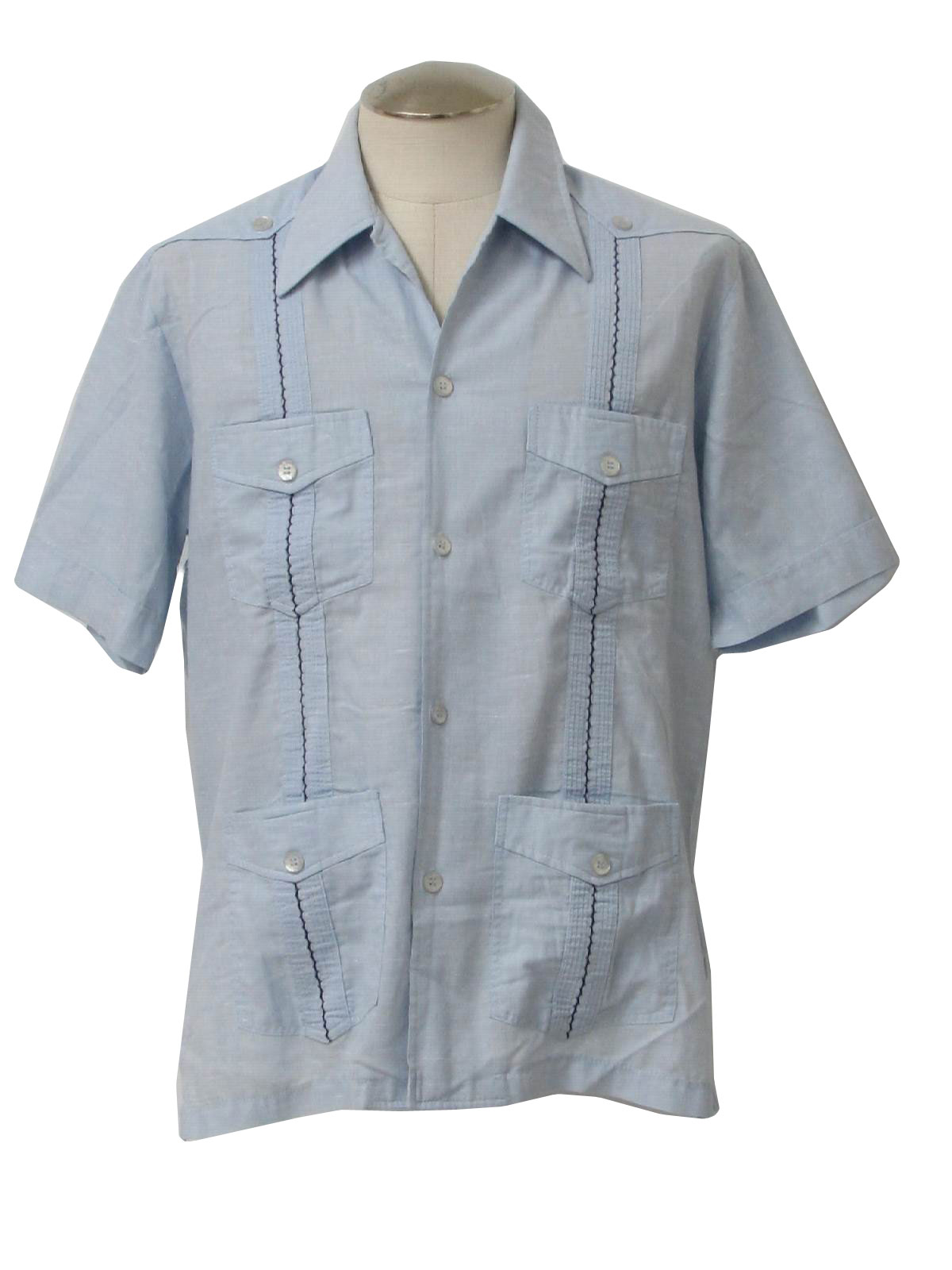 Seventies Vintage Guayabera Shirt: 70s -D-Gala- Mens powder blue and ...