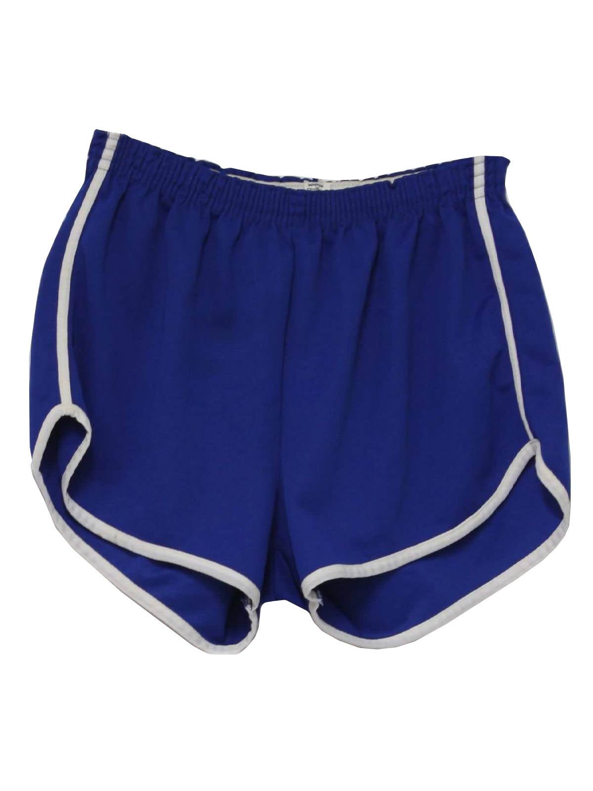 Kmart 70's Vintage Shorts: 70s -Kmart- Mens blue background polyester  blend, elastic waist gym shorts with white seam stripe design. Perfect for  wear with tube socks or over your favorite pair of
