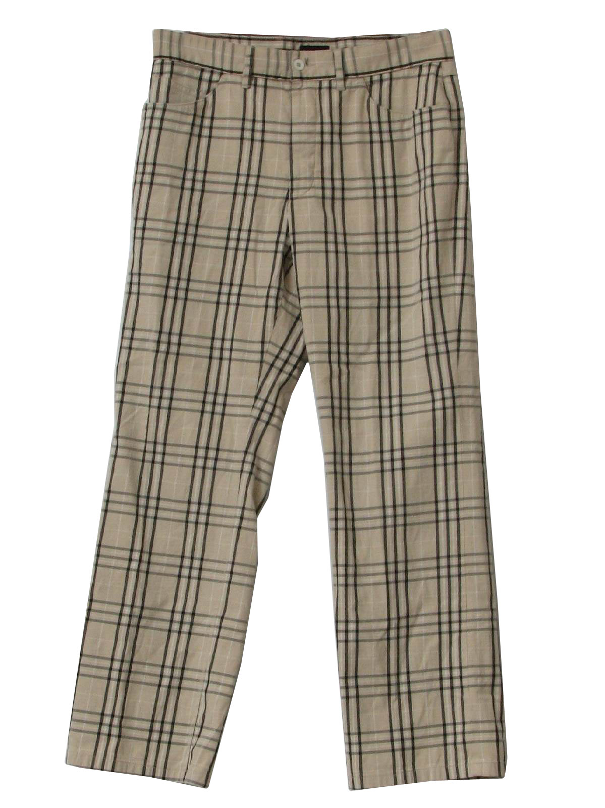 Pants: 90s -Burberry Golf- Mens brown, black and white windowpane plaid ...