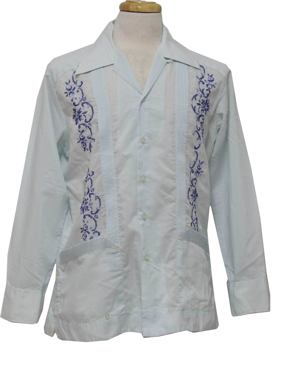 70s Retro Guayabera Shirt: 70s -Can-Cun- Mens powder blue, navy blue ...