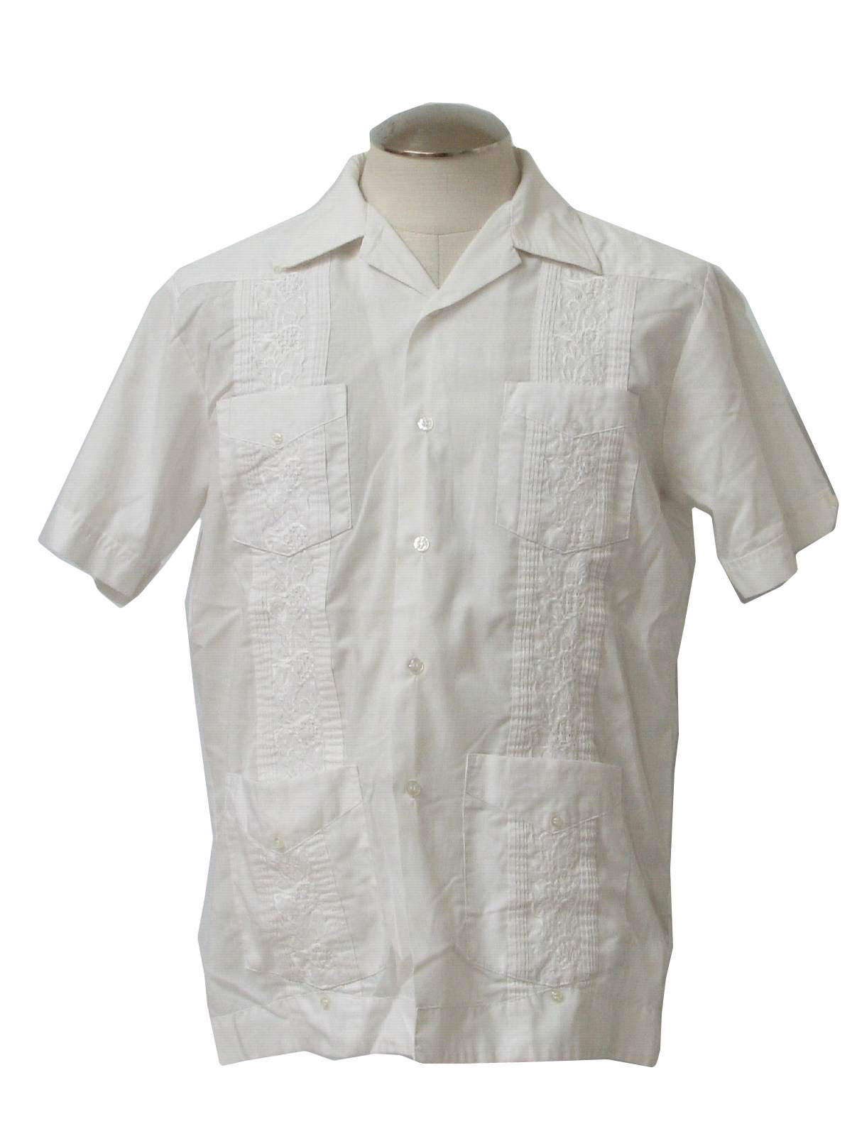 Vintage Romani 1980s Guayabera Shirt: 80s -Romani- Mens white cotton ...